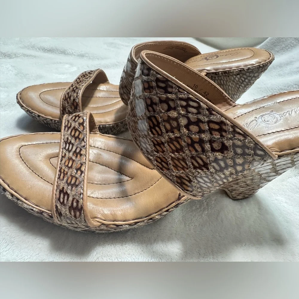BORN CROWN Snake Print Brown Tan Women's Wedge Sandals size 10 / 42